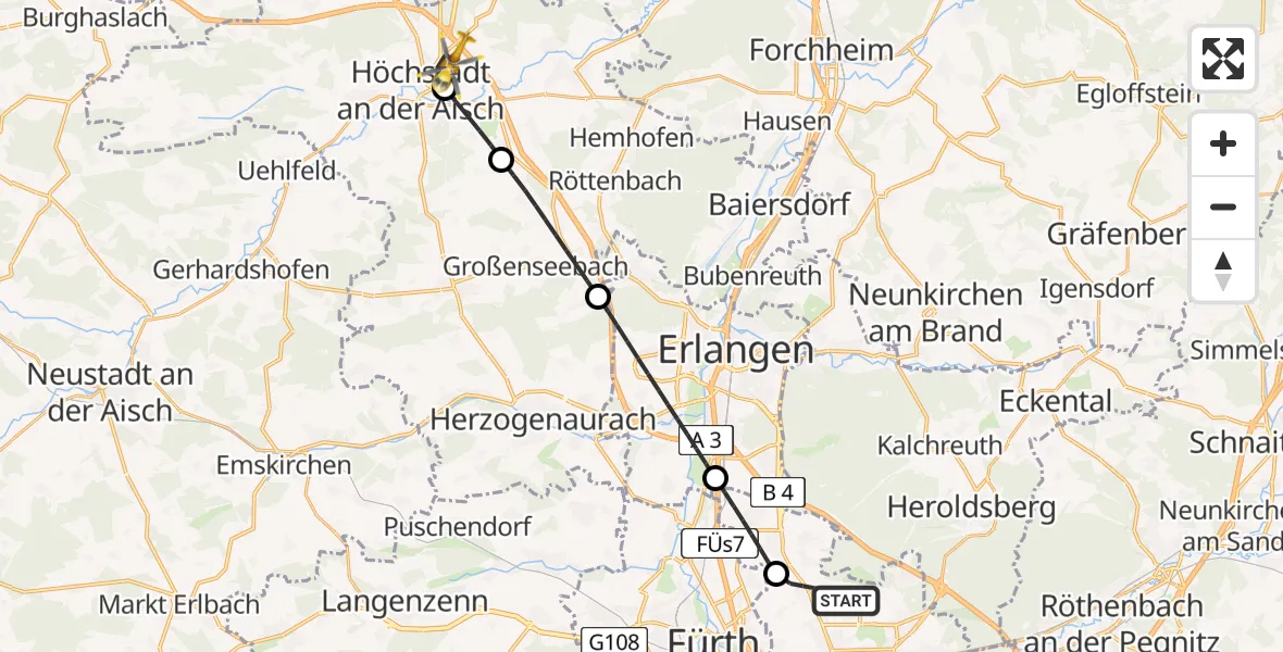 Flugroute Rettungshubschrauber Flughafen Nuremberg - Höchstadt a.d.Aisch, 04 September 2026, 16:14