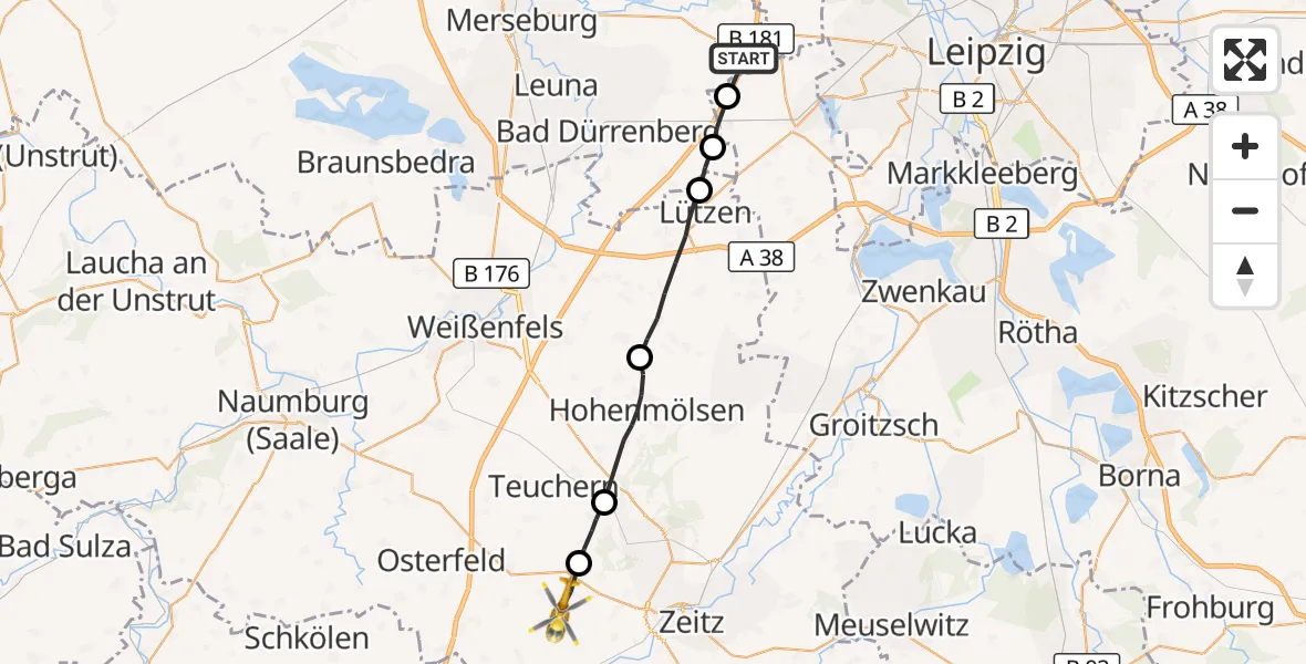 Flugroute Rettungshubschrauber Leuna - Kretzschau, 04 September 2026, 16:15