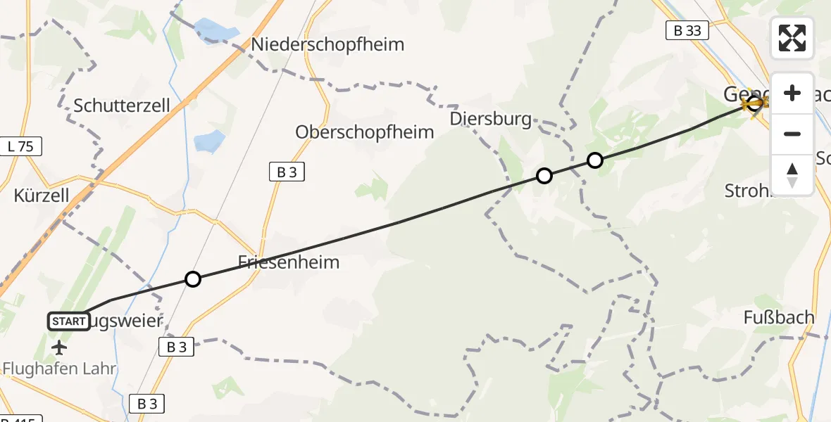 Flugroute Rettungshubschrauber Lahr Flughafen - Gengenbach, 04 September 2026, 16:19
