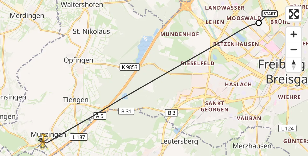 Flugroute Ambulanzhubschrauber Freiburg im Breisgau Flugplatz - Freiburg im Breisgau, 04 September 2026, 16:19