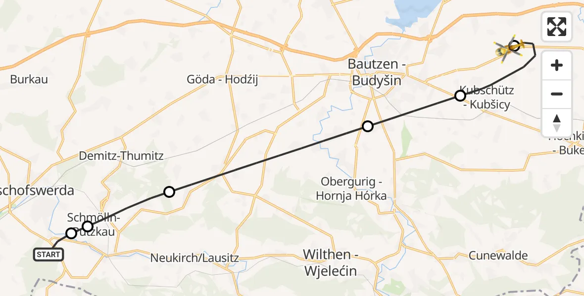 Flugroute Rettungshubschrauber Schmölln-Putzkau - Bautzen Flugplatz, 04 September 2026, 16:23