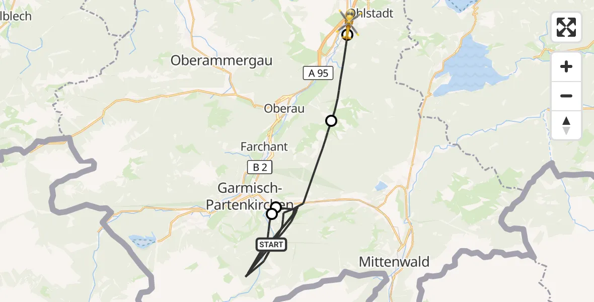 Flugroute Rettungshubschrauber Garmisch-Partenkirchen - Ohlstadt, 04 September 2026, 16:26