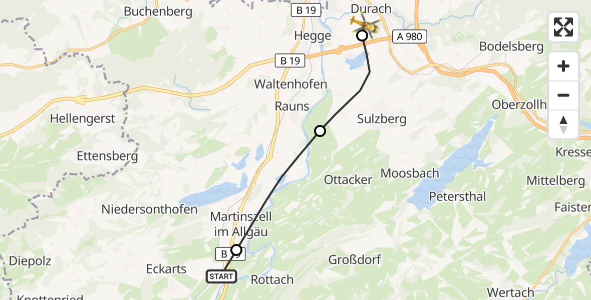 Flugroute Rettungshubschrauber Immenstadt i.Allgäu - Kempten-Durach Flugplatz, 04 September 2026, 16:34