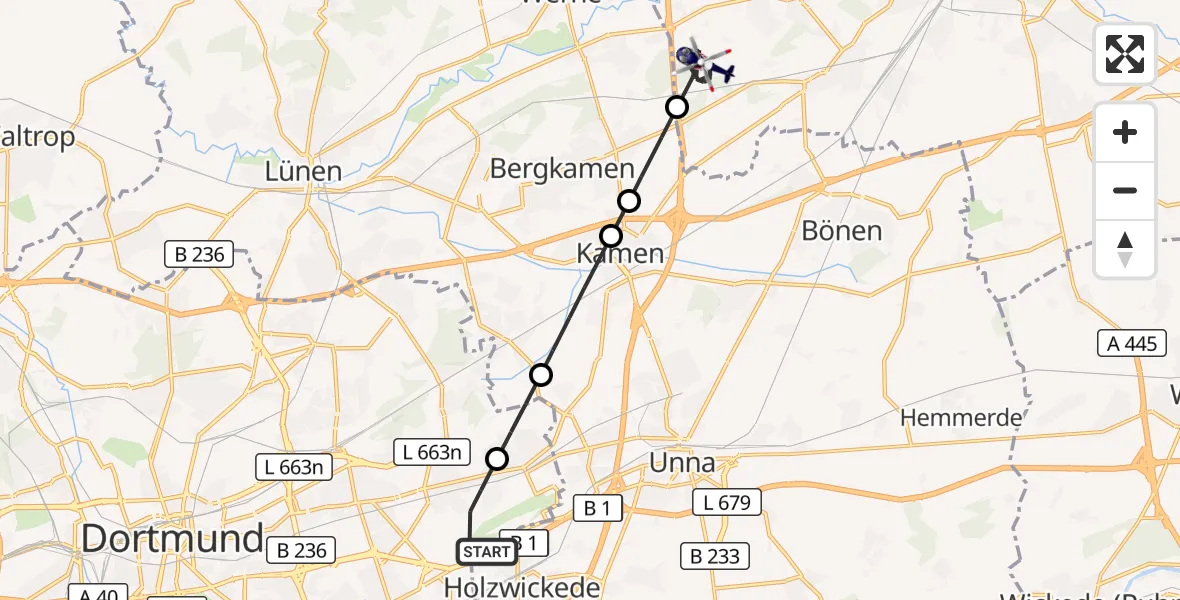Flugroute Polizeihubschrauber Dortmund Flughafen - Hamm, 04 September 2026, 16:46