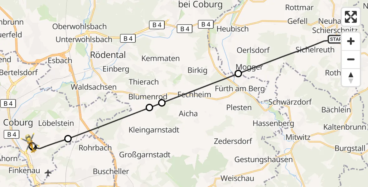 Flugroute Rettungshubschrauber Föritztal - Regiomed Hospital Coburg, 04 September 2026, 16:48