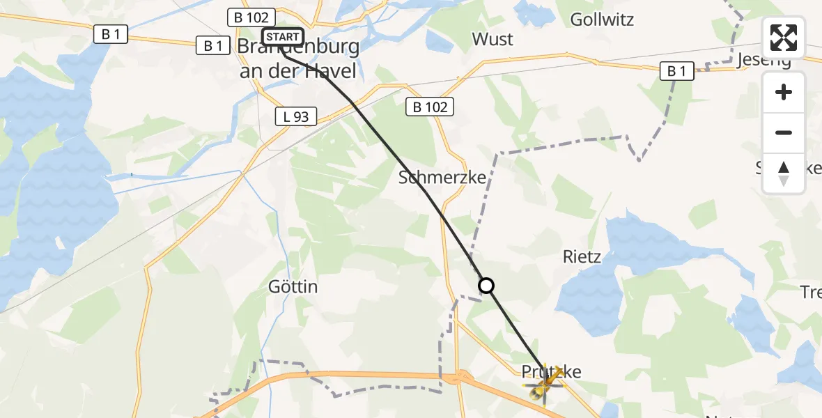 Flugroute Rettungshubschrauber Brandenburg an der Havel - Kloster Lehnin, 04 September 2026, 16:49
