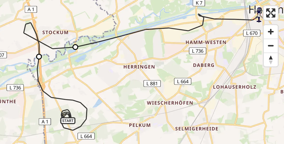 Flugroute Polizeihubschrauber Hamm - Hamm, 04 September 2026, 16:56