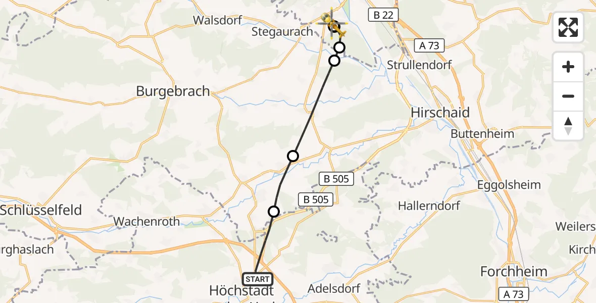 Flugroute Rettungshubschrauber Höchstadt a.d.Aisch - Bamberg Hospital, 04 September 2026, 16:57