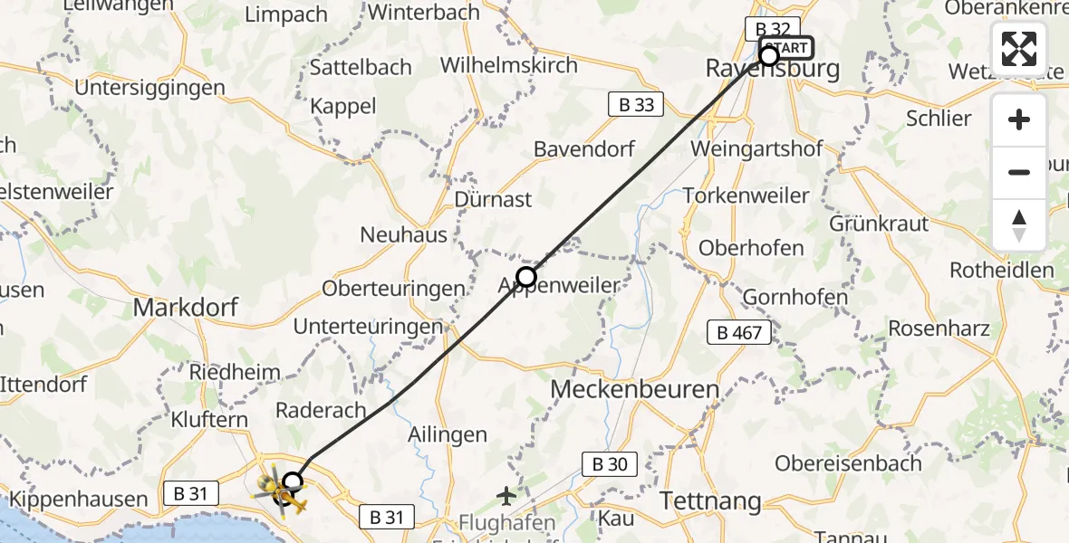 Flugroute Rettungshubschrauber Sankt Elisabeth Hospital - Friedrichshafen Hospital, 04 September 2026, 17:04