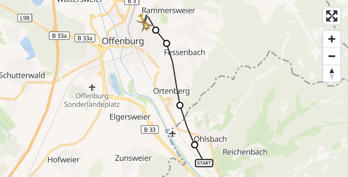 Flugroute Rettungshubschrauber Gengenbach - Offenburg, 04 September 2026, 17:12