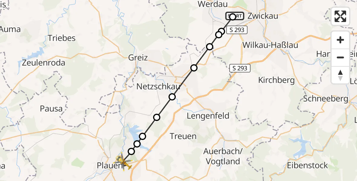 Flugroute Rettungshubschrauber ADAC Air Rescue Station Zwickau Hubschrauberlandeplatz - Plauen, 04 September 2026, 17:14