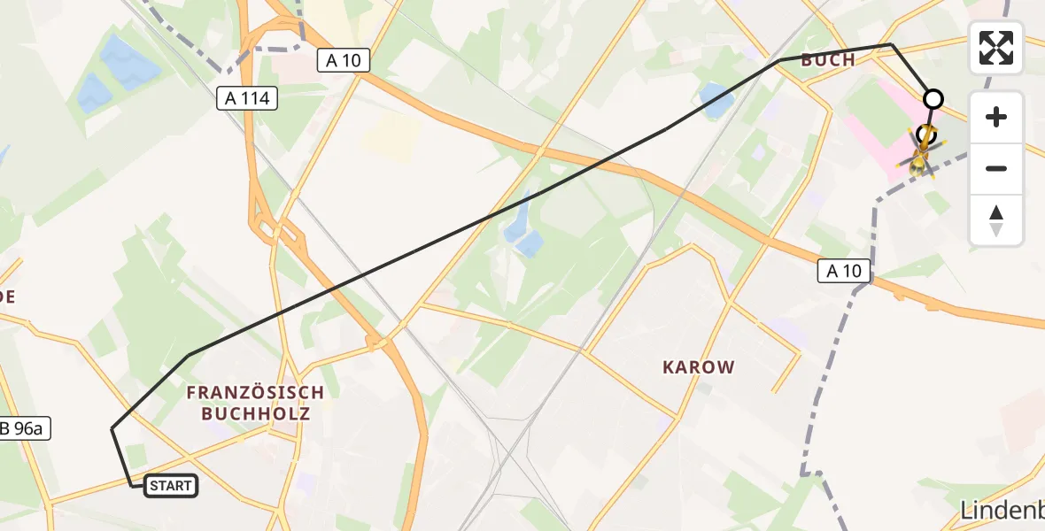Flugroute Rettungshubschrauber Berlin - Helios Clinic Berlin-Buch, 04 September 2026, 17:15