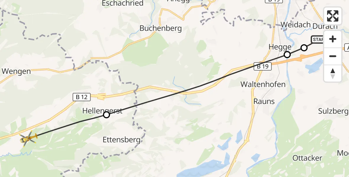 Flugroute Rettungshubschrauber Kempten-Durach Flugplatz - Weitnau, 04 September 2026, 17:16