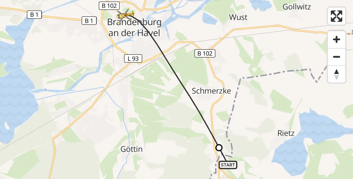 Flugroute Rettungshubschrauber Kloster Lehnin - Brandenburg an der Havel, 04 September 2026, 17:23