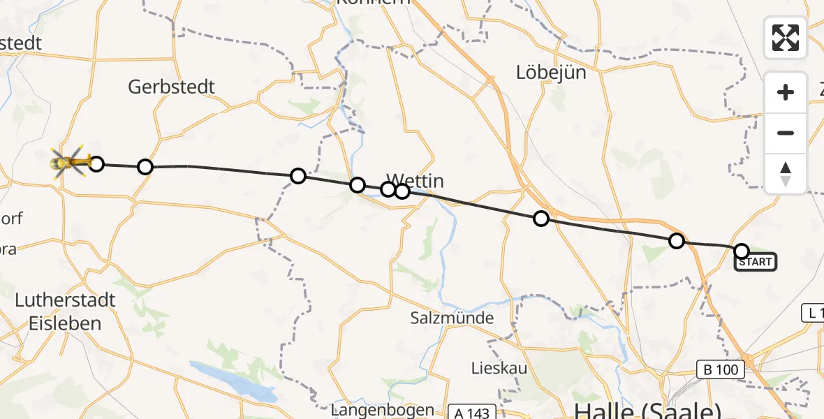 Flugroute Rettungshubschrauber Halle-Oppin Flugplatz - Gerbstedt, 04 September 2026, 17:23