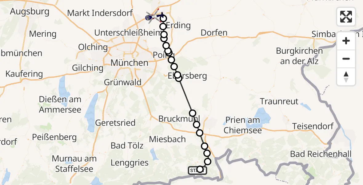 Flugroute Polizeihubschrauber Kiefersfelden - München Flughafen, 04 September 2026, 17:33
