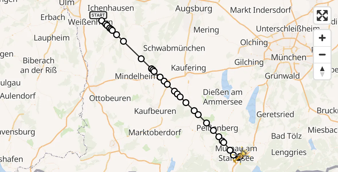 Flugroute Rettungshubschrauber Weißenhorn - Murnau a.Staffelsee, 04 September 2026, 17:43