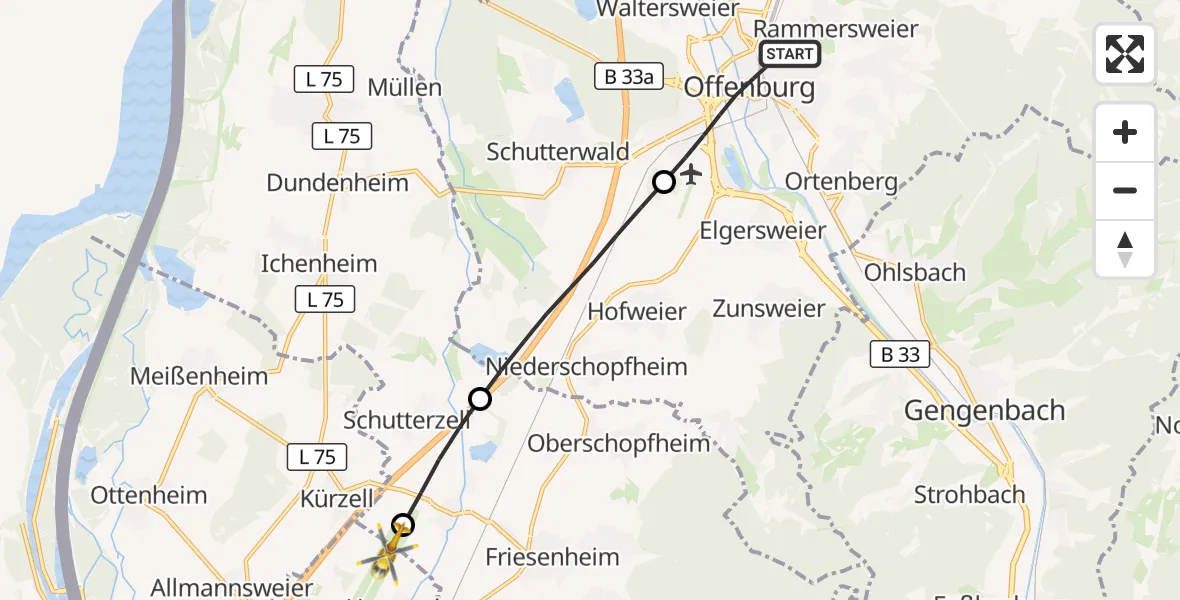Flugroute Rettungshubschrauber Offenburg - Lahr Flughafen, 04 September 2026, 17:43