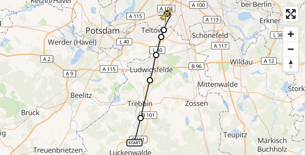 Flugroute Rettungshubschrauber Nuthe-Urstromtal - Charité Clinic Benjamin Franklin Campus, 04 September 2026, 17:52
