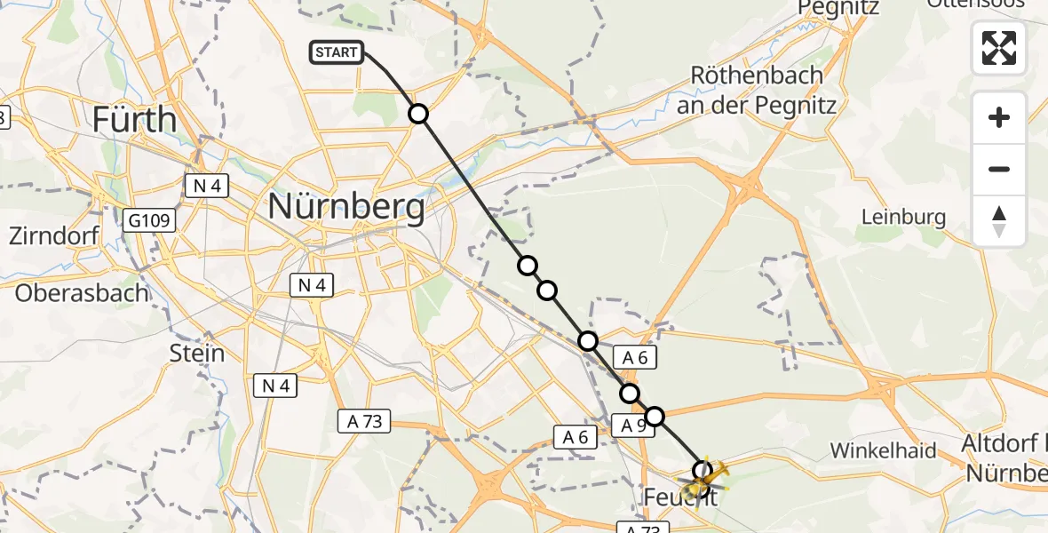 Flugroute Rettungshubschrauber Flughafen Nuremberg - Feucht, 04 September 2026, 17:54