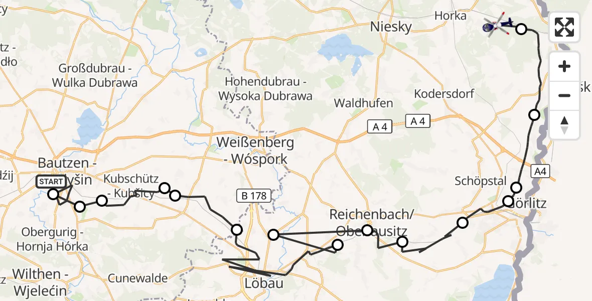 Flugroute Polizeihubschrauber Bautzen - Horka, 04 September 2026, 17:57