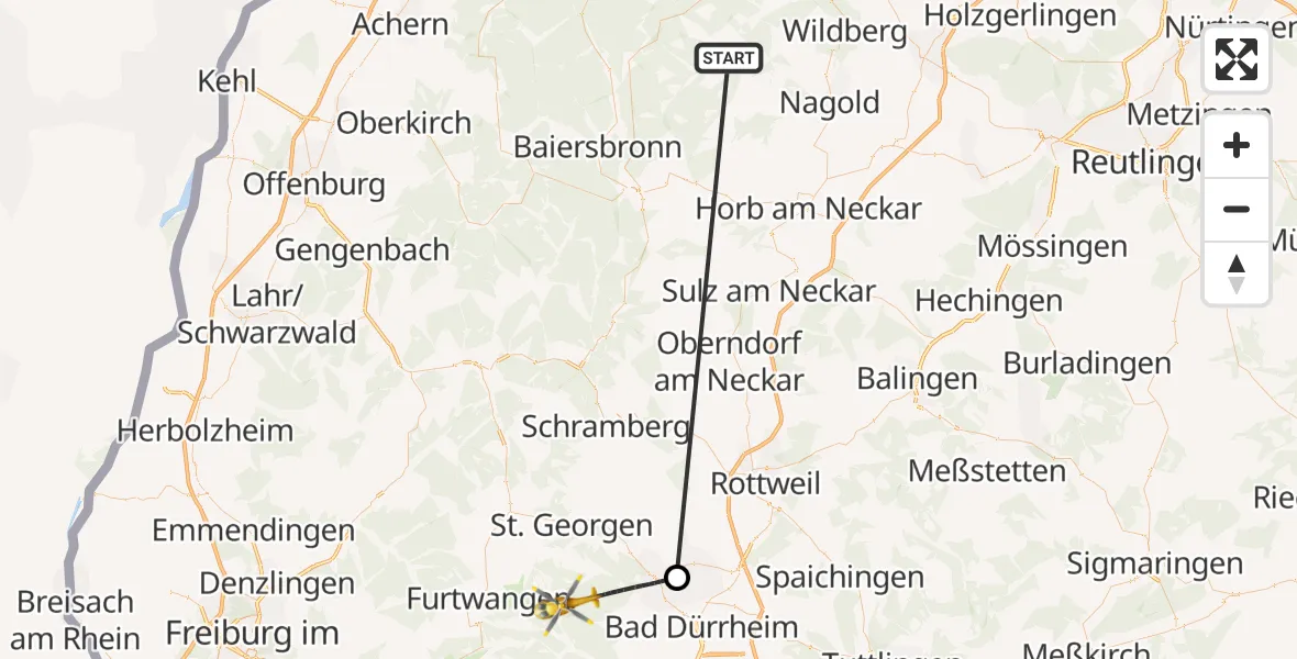 Flugroute Ambulanzhubschrauber Altensteig - Vöhrenbach, 04 September 2026, 17:58
