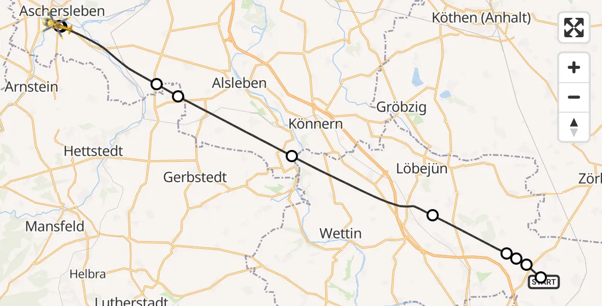 Flugroute Rettungshubschrauber Halle-Oppin Flugplatz - AMEOS Hospital Aschersleben, 04 September 2026, 17:59