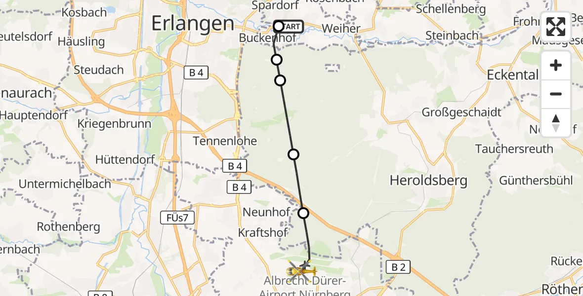 Flugroute Ambulanzhubschrauber Uttenreuth - Flughafen Nuremberg, 04 September 2026, 18:03