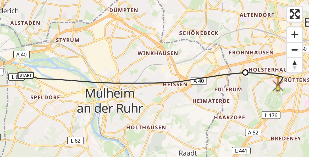 Flugroute Rettungshubschrauber Mülheim an der Ruhr - Essen, 04 September 2026, 18:07