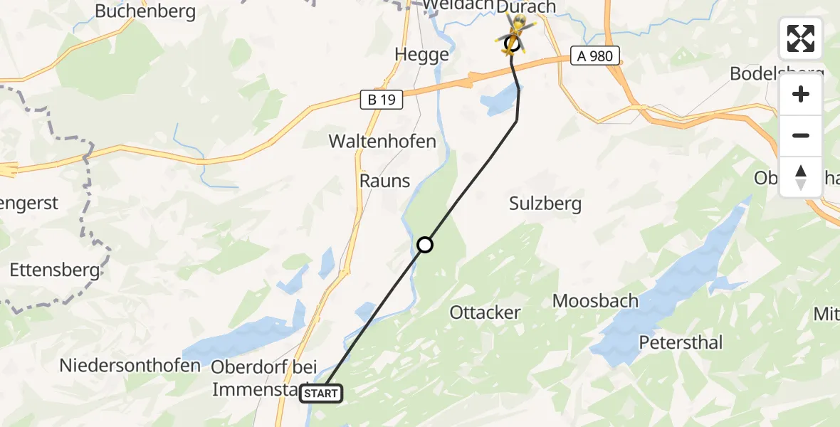 Flugroute Rettungshubschrauber Waltenhofen - Kempten-Durach Flugplatz, 04 September 2026, 18:11