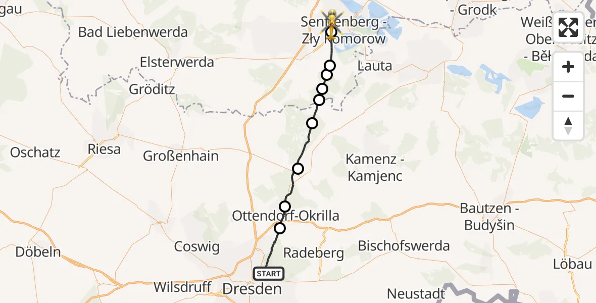 Flugroute Rettungshubschrauber Dresden - Schipkau, 04 September 2026, 18:13