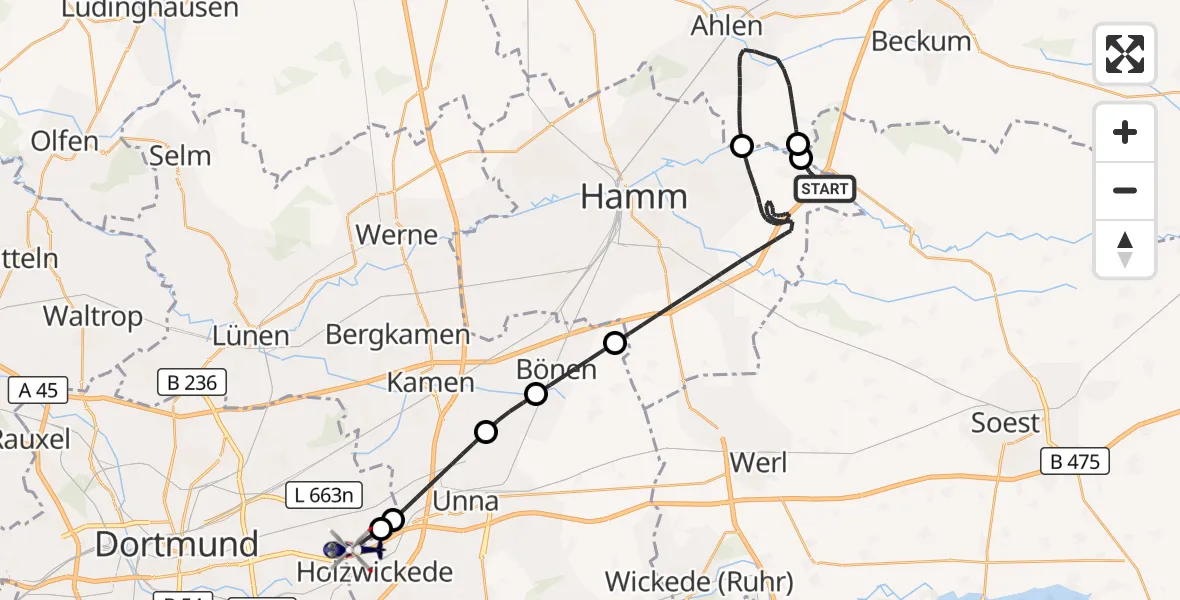 Flugroute Polizeihubschrauber Hamm - Dortmund Flughafen, 04 September 2026, 18:17
