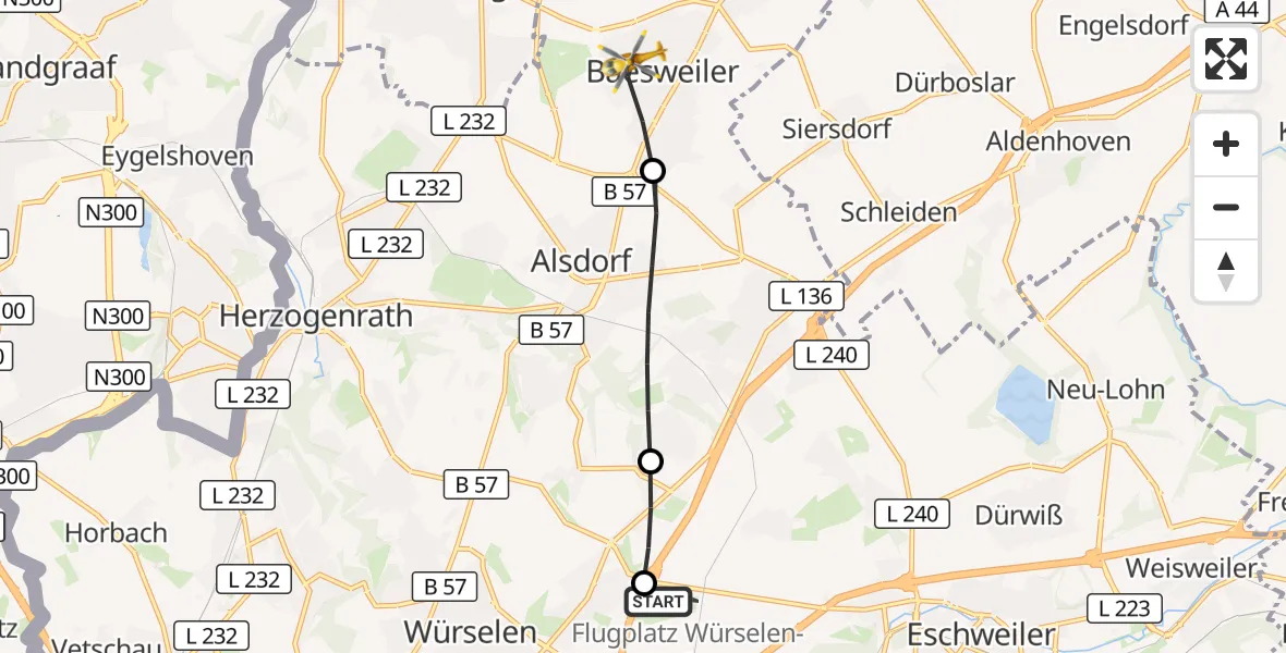 Flugroute Rettungshubschrauber Aachen-Merzbrück Flughafen - Baesweiler, 04 September 2026, 18:19