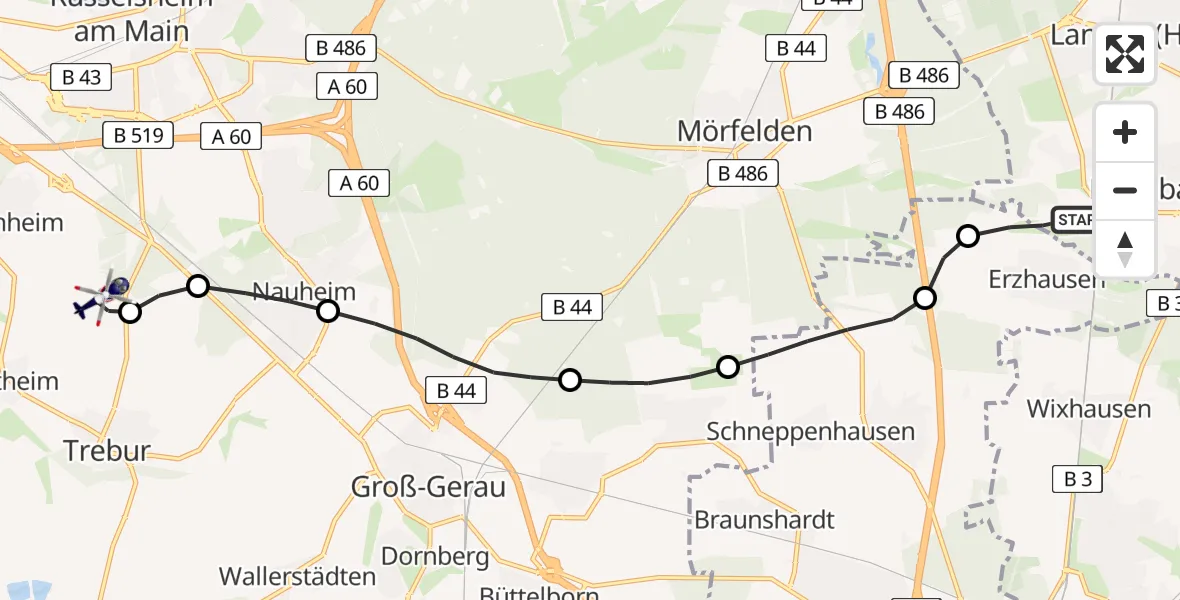 Flugroute Polizeihubschrauber Flughafen Frankfurt-Egelsbach - Trebur, 04 September 2026, 18:28