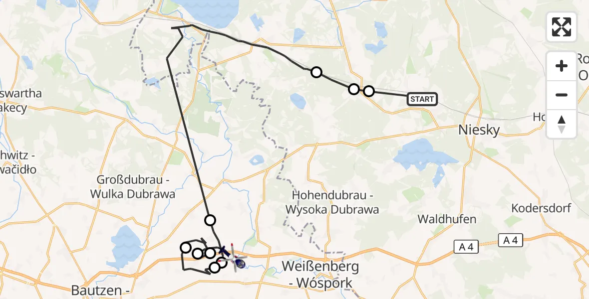 Flugroute Polizeihubschrauber Niesky - Malschwitz, 04 September 2026, 18:38