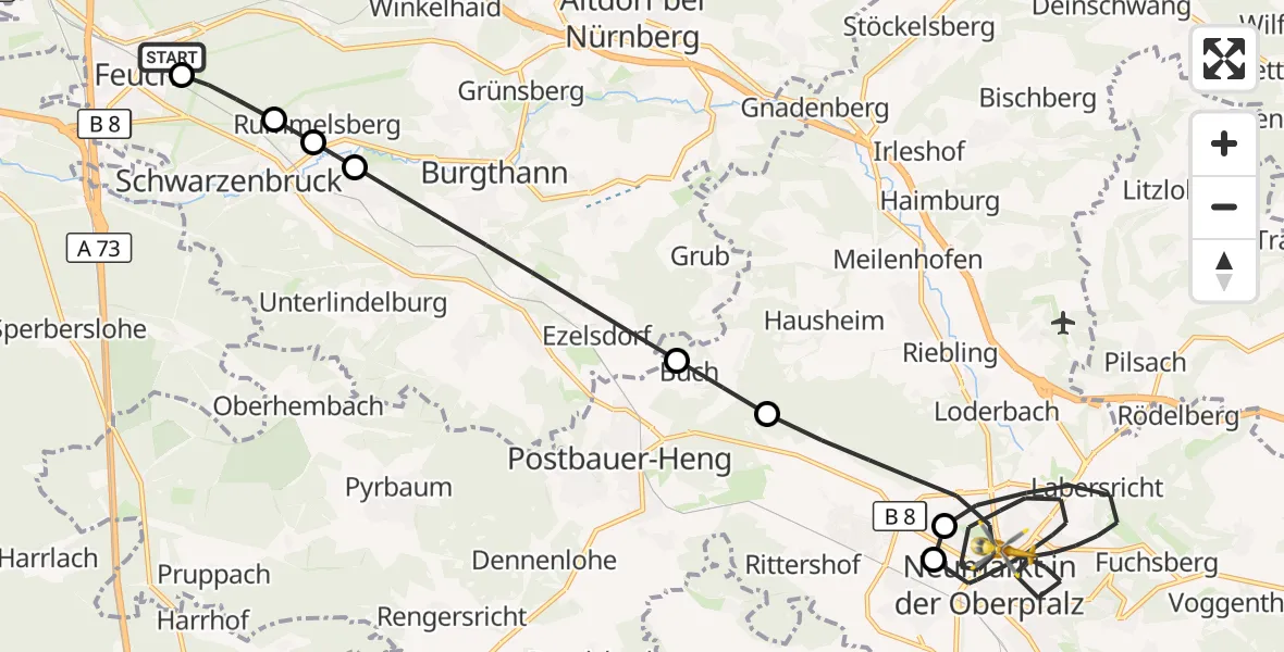 Flugroute Rettungshubschrauber Feucht - Neumarkt i.d.OPf., 04 September 2026, 18:55
