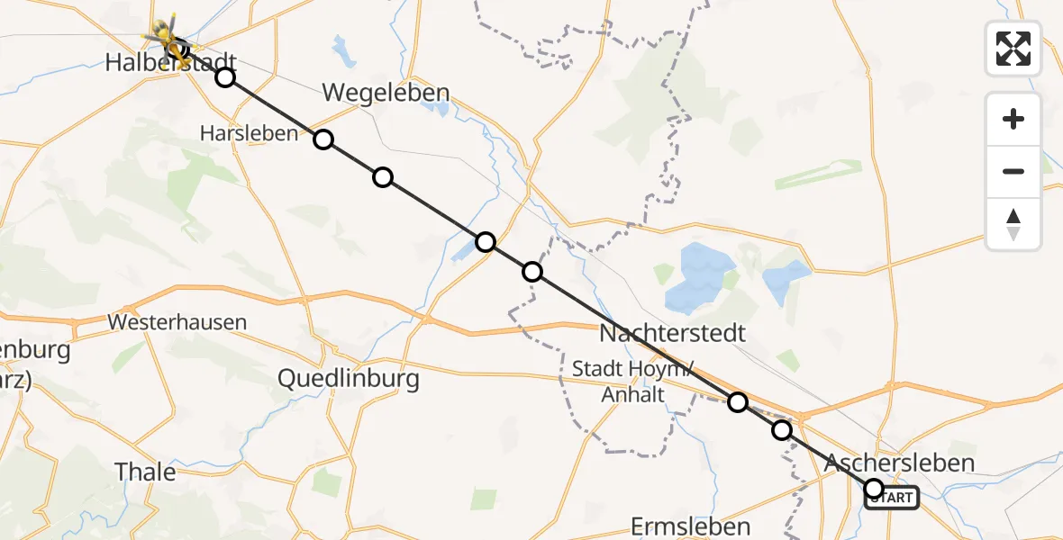 Flugroute Rettungshubschrauber AMEOS Hospital Aschersleben - AMEOS Hospital Sankt Salvator Halberstadt, 04 September 2026, 18:55