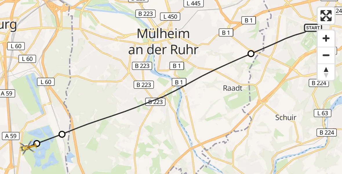Flugroute Rettungshubschrauber Essen - Duisburg Air Rescue Hubschrauberlandeplatz (Christoph 9), 04 September 2026, 19:03