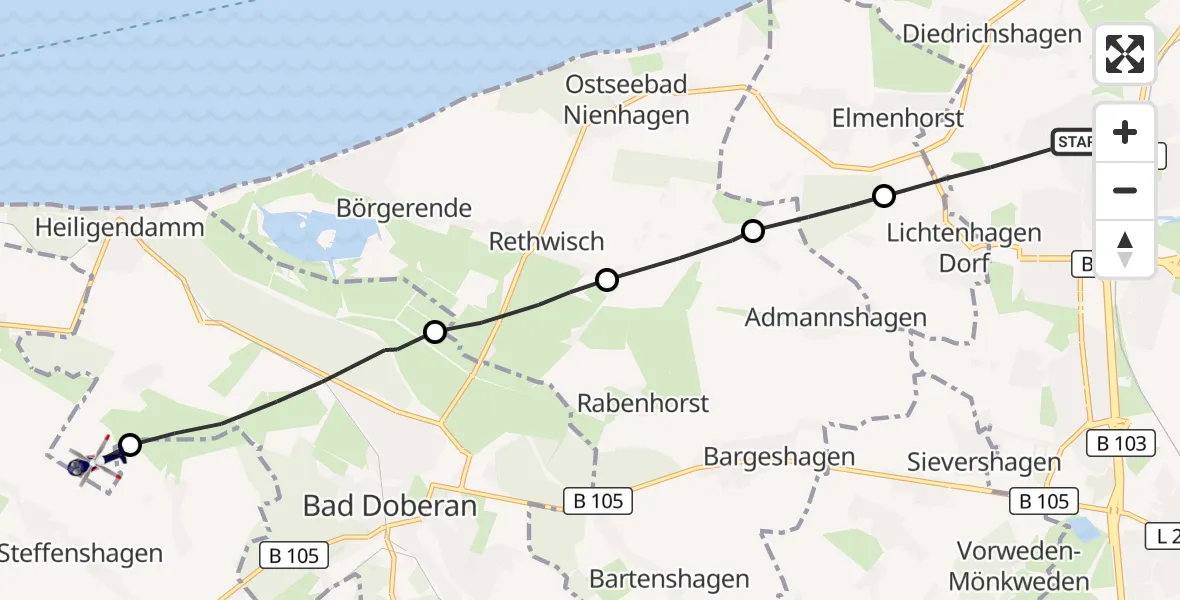 Flugroute Polizeihubschrauber Rostock - Bad Doberan, 04 September 2026, 19:14