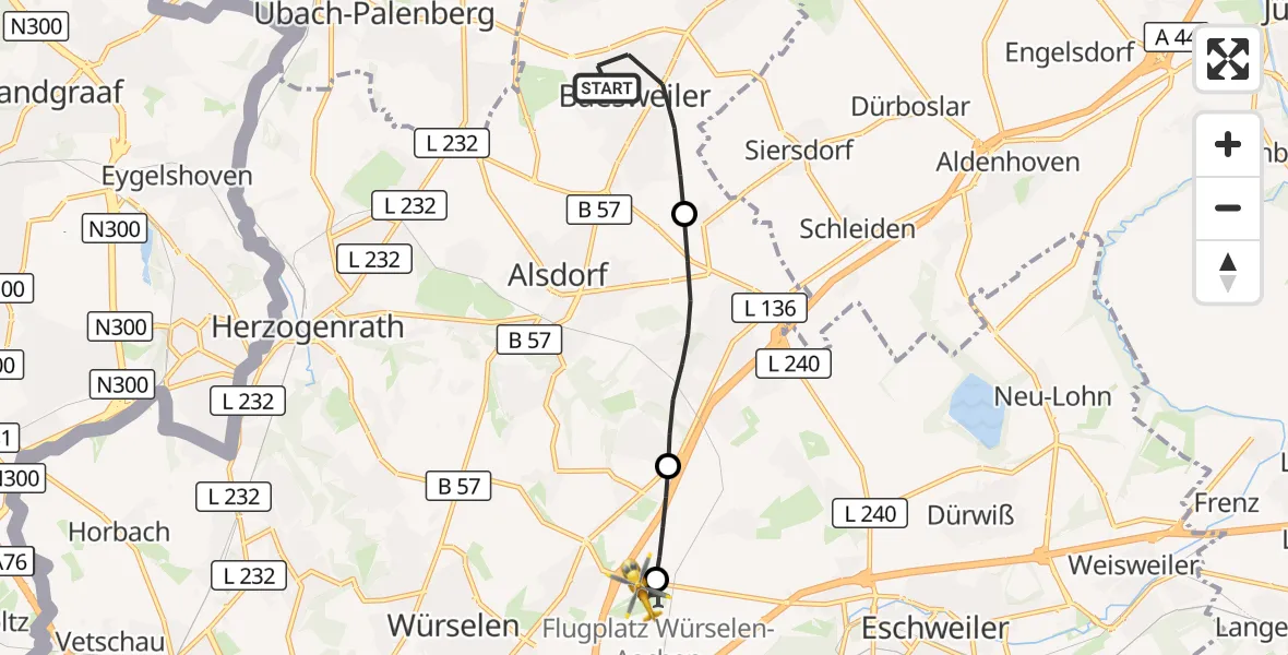 Flugroute Rettungshubschrauber Baesweiler - Aachen-Merzbrück Flughafen, 04 September 2026, 19:16