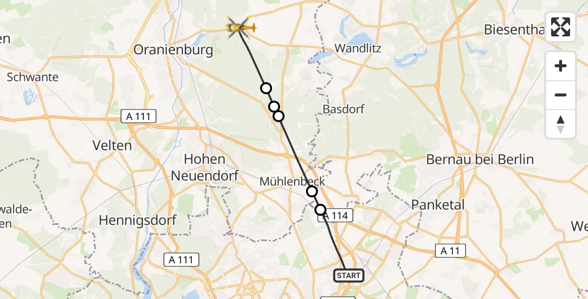 Flugroute Rettungshubschrauber Berlin - Oranienburg, 04 September 2026, 19:16