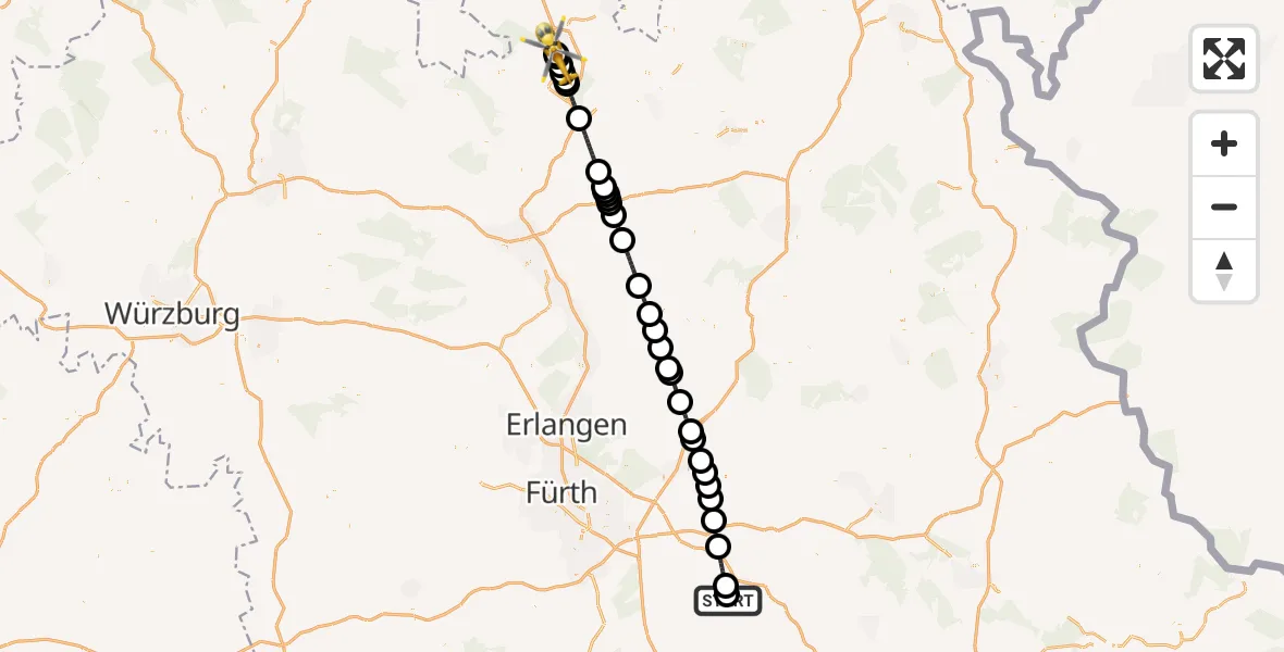 Flugroute Rettungshubschrauber Neumarkt-Oberpfalz Flugplatz - Regiomed Hospital Coburg, 04 September 2026, 19:50