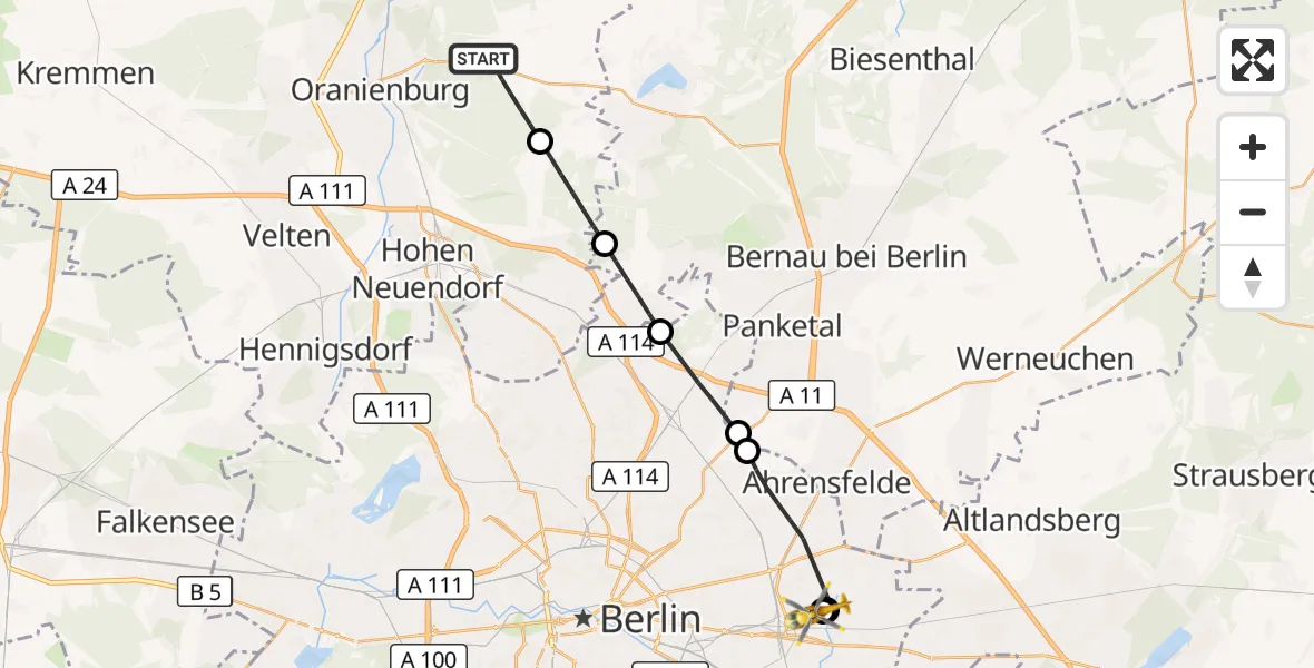 Flugroute Rettungshubschrauber Oranienburg - Berlin Emergency Hospital, 04 September 2026, 19:54
