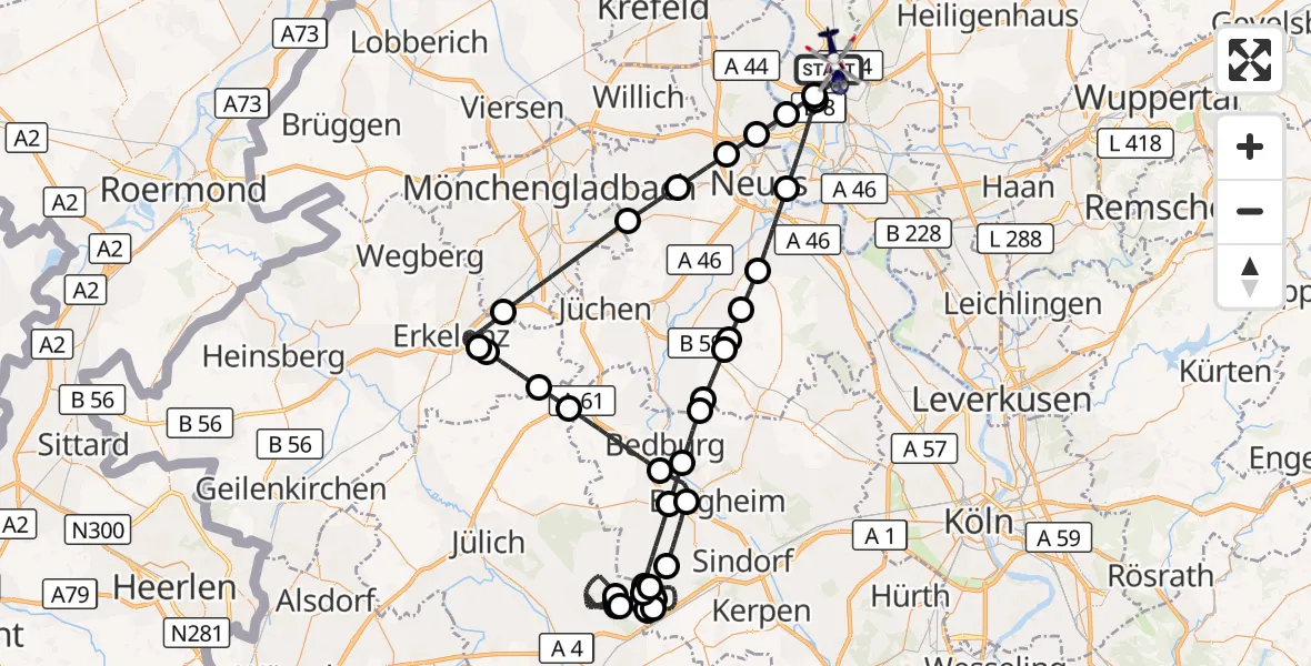 Flugroute Polizeihubschrauber Düsseldorf Flughafen - Düsseldorf Flughafen, 04 September 2026, 20:27
