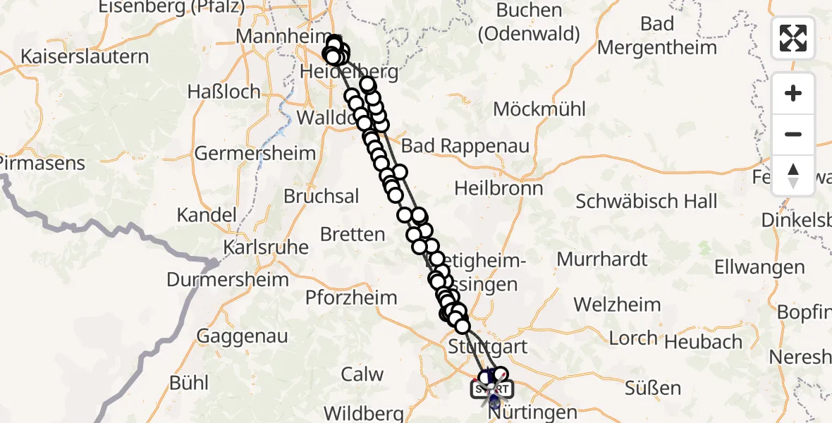 Flugroute Polizeihubschrauber Flughafen Stuttgart - Flughafen Stuttgart, 04 September 2026, 20:36