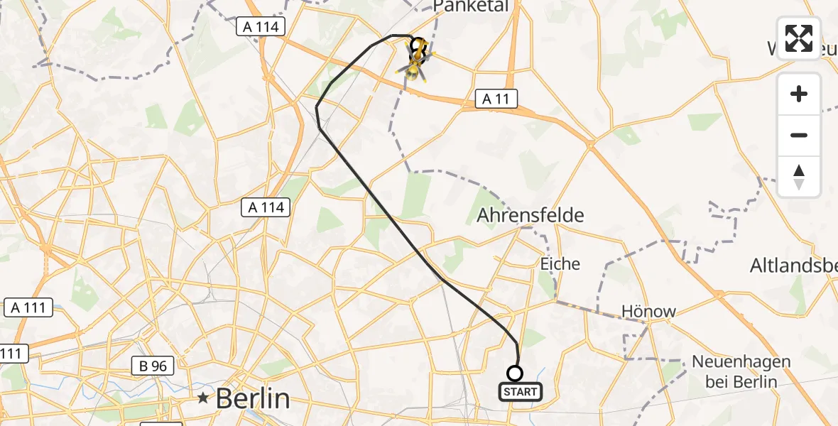 Flugroute Rettungshubschrauber Berlin Emergency Hospital - Helios Clinic Berlin-Buch, 04 September 2026, 20:37