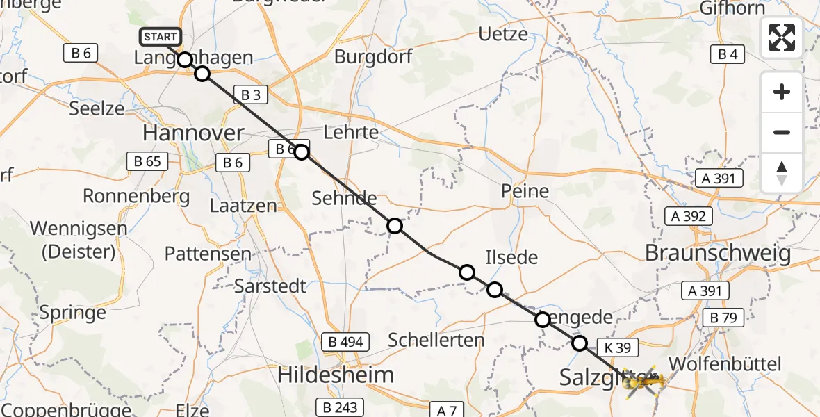 Flugroute Rettungshubschrauber Flughafen Hannover - Salzgitter, 04 September 2026, 20:44