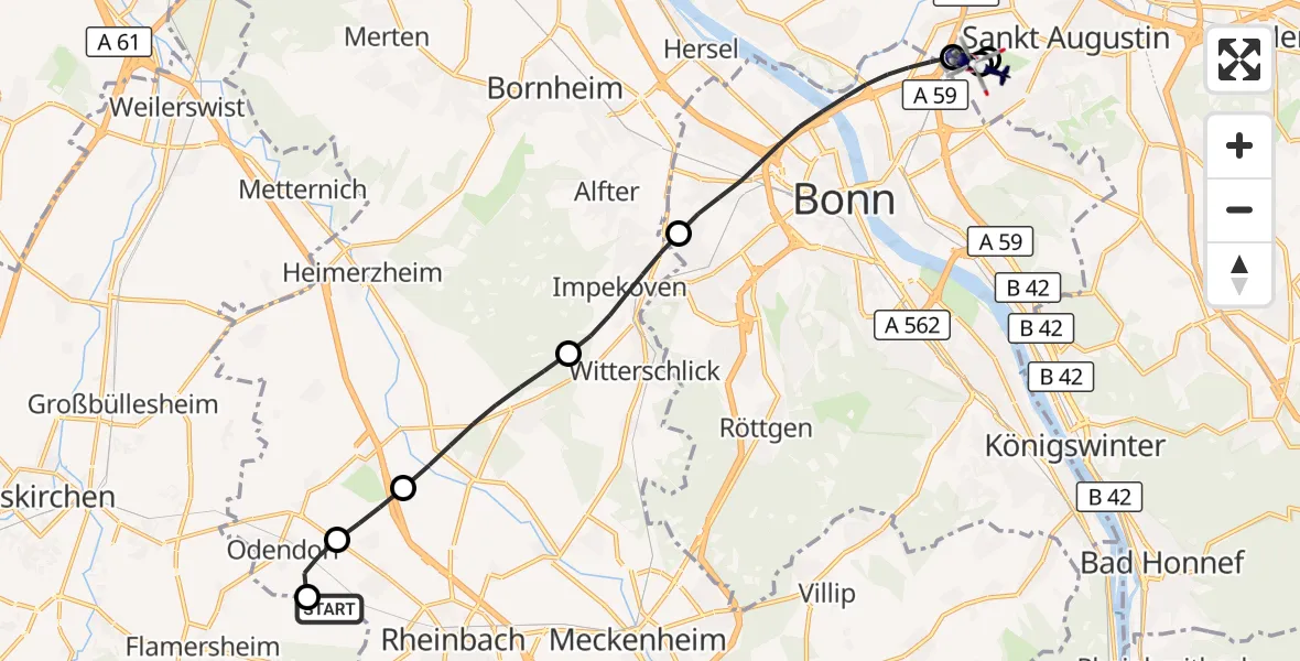 Flugroute Polizeihubschrauber Euskirchen - Sankt Augustin, 04 September 2026, 20:54