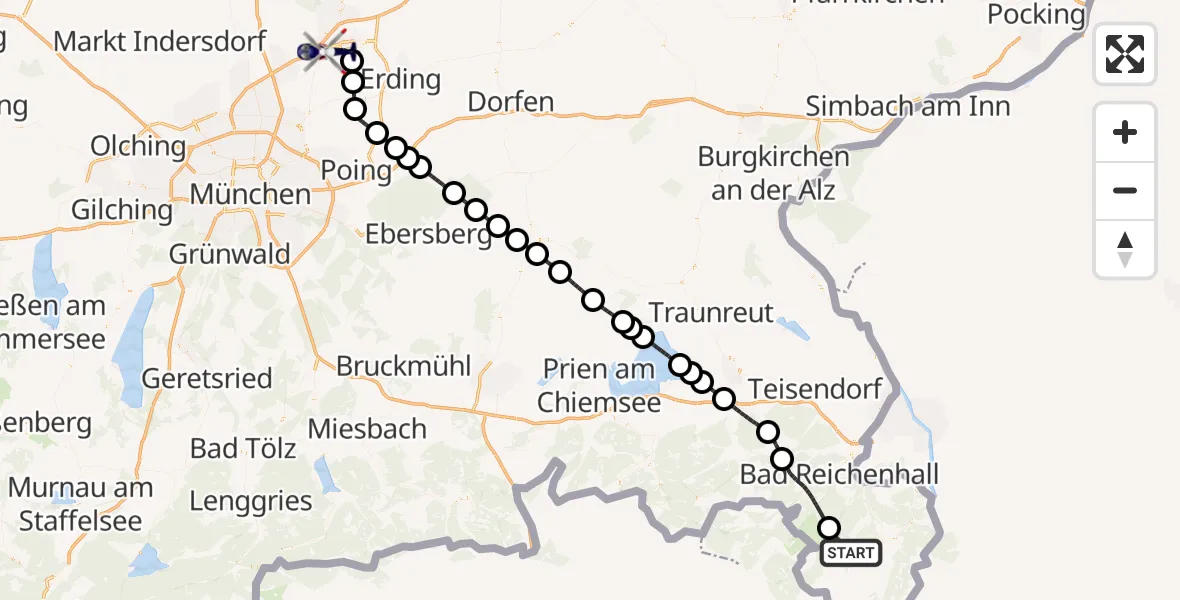 Flugroute Polizeihubschrauber Ramsau b.Berchtesgaden - München Flughafen, 04 September 2026, 20:55