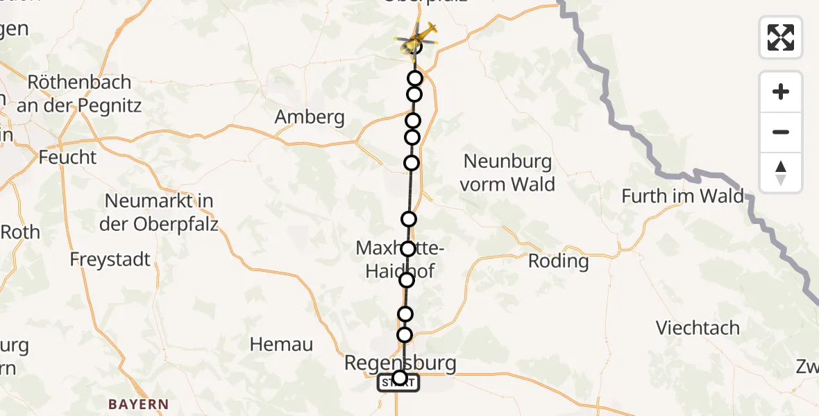 Flugroute Rettungshubschrauber DRF Air Rescue Station Regensburg / Regensburg University Hospital - Luhe-Wildenau, 04 September 2026, 22:12